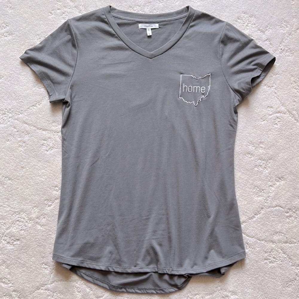 Maurice’s Gray Vneck Ohio Home Embroidery State T-Shirt, Nwot